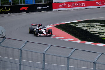Obraz premium May 24, 2026, Montreal, Canada - Haas Formula 1 car on track by Ocon and Bearman at Circuit Gilles Villeneuve. g.