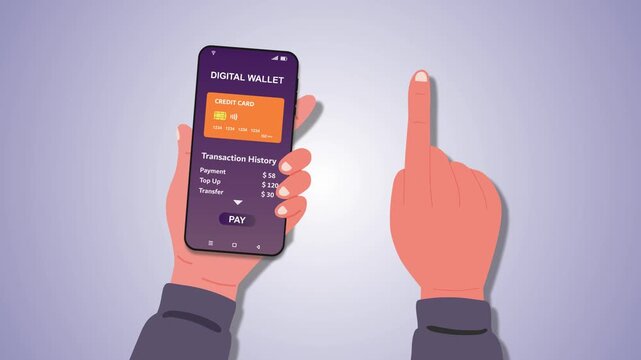 A person using digital wallet on a smartphone to pay online. Online Payment or E-wallet transaction concept.