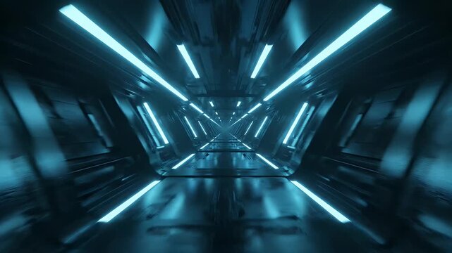 Futuristic neon tunnel with light streaks.