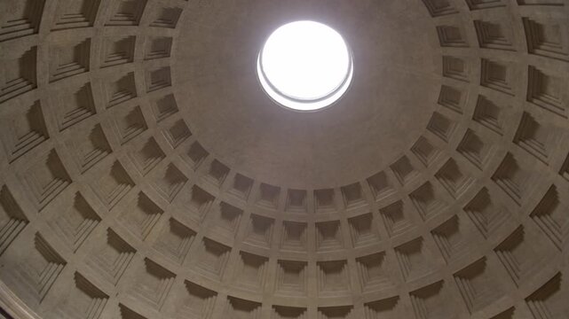 Pantheon Oculus and Coffered Dome Viewed From Below Rome Italy Shot with Cinema Camera
