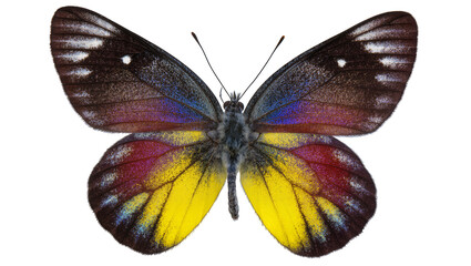 Colorful butterfly with yellow red purple, and dark brown wings © Isolde