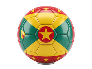 Fototapeta premium Soccer Ball with Red Yellow Green Panels and Star Emblem, Studio Isolated Sports Equipment with Textured Leather Surface
