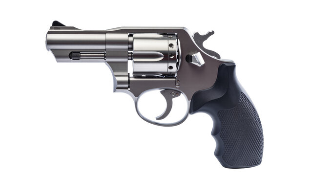 Shiny metal revolver handgun with black grip