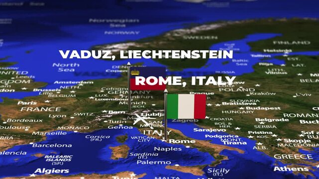 Flight From Rome ITALY to Vaduz LIECHTENSTEIN with flag pins