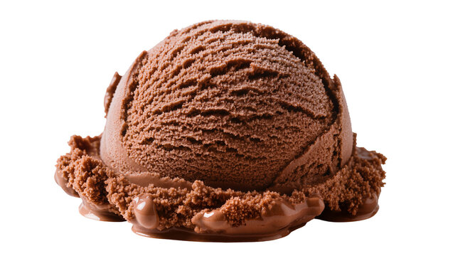 Rich chocolate ice cream scoop with textured surface