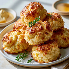 Fototapeta premium Golden Scones On Elegant Plate