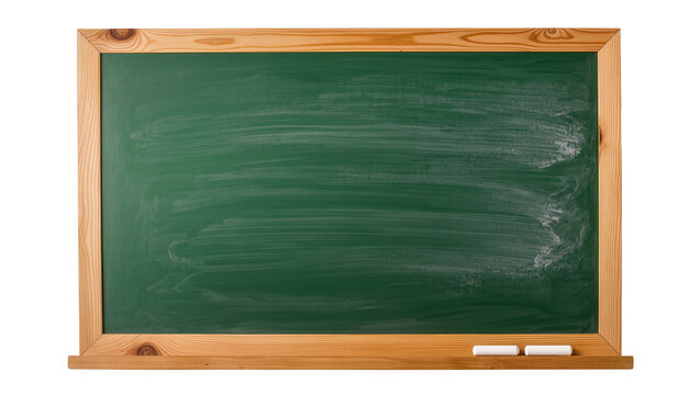 Green chalkboard with wooden frame and chalk sticks