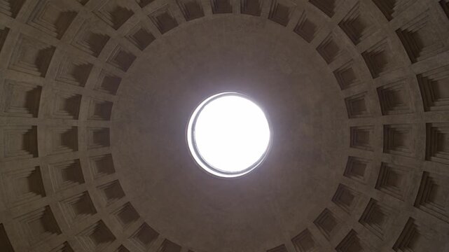 Pantheon Oculus and Coffered Dome Interior Viewed From Below Rome Italy Ancient Roman Architecture Shot with Cinema Camera