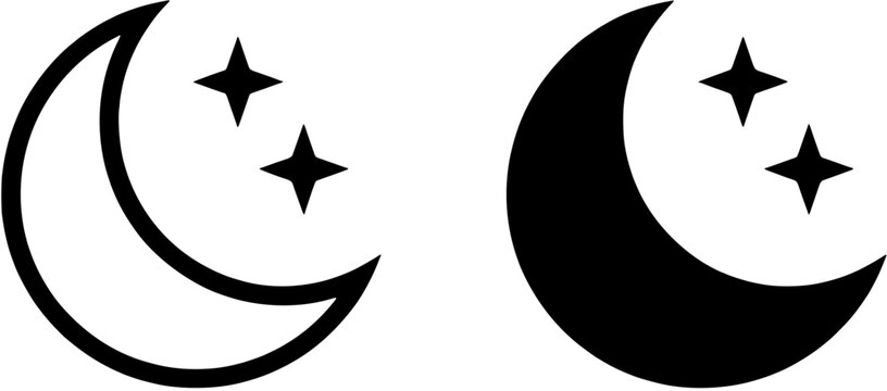 Set of moon and stars icons in different styles representing nighttime and celestial themes.