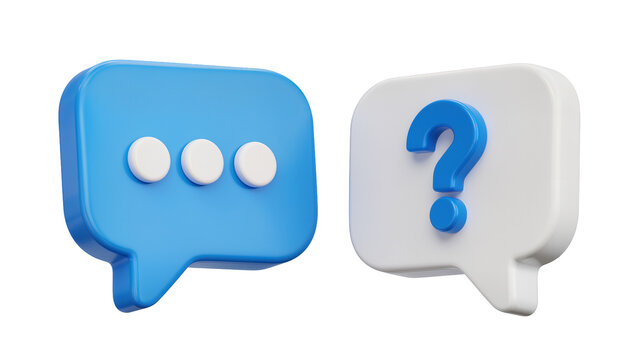 Blue chat bubble with dots and white bubble with question mark