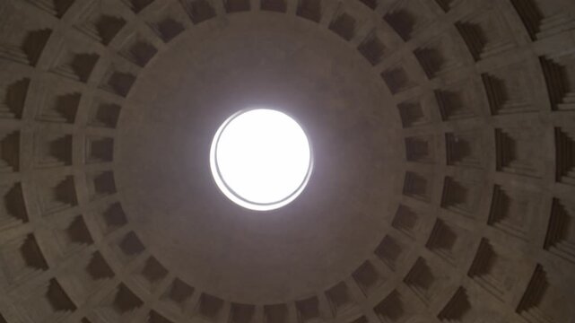 Pantheon Oculus and Historic Coffered Dome Interior Rome Italy Ancient Architecture Shot with Cinema Camera