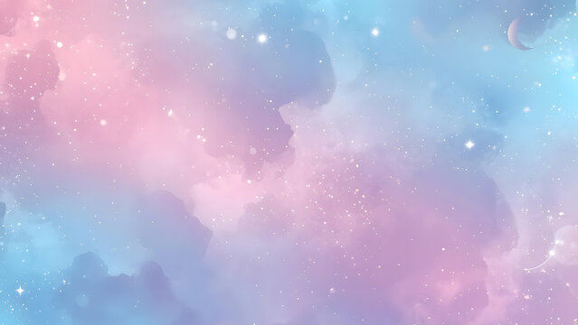 Dreamy Cosmic Sky Background with Stars and Nebula - Pink and Blue Hues