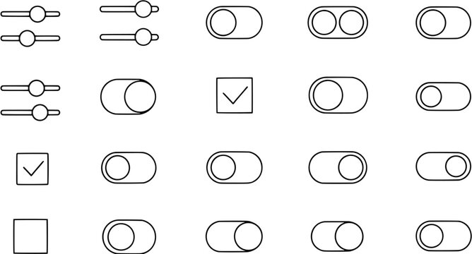 Set of UI interface toggle switch and slider icons for mobile apps and website design