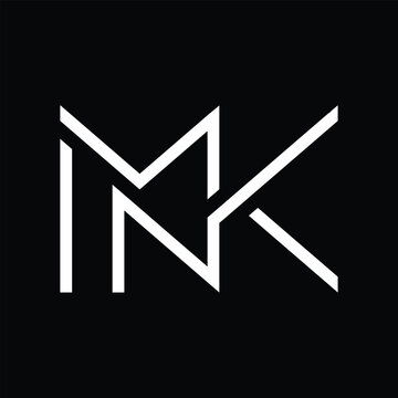 This is an initial logo design of letters MNK in modern abstract shape. The logo looks sharp with thin lines in white color on a black background.