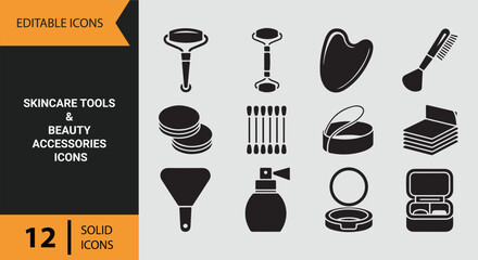 Skincare Tools Beauty Accessories Icons for Personal Care Essentials © Jemi