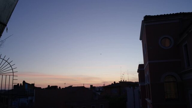 Historic Building Silhouette Against Sunset Sky in Rome Italy Evening City Scene Shot with Cinema Camera