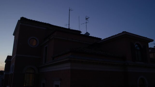 Historic Rome Rooftop Building at Dusk Italy Evening Urban Scene Shot with Cinema Camera