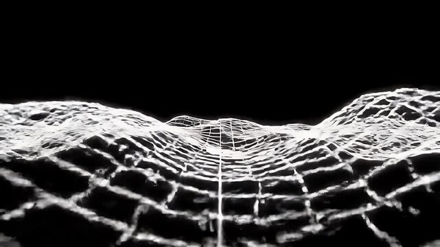 Abstract digital landscape with gridlines against a black background.