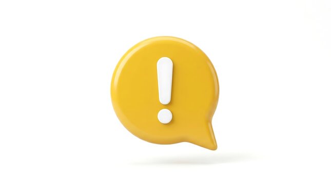 A bright yellow speech bubble icon featuring a bold exclamation mark, rendered in a clean, minimalist flat design.