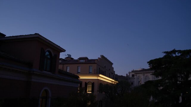 Historic Buildings Illuminated at Dusk in Rome Italy Evening Skyline Shot with Cinema Camera