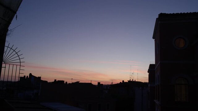 Sunset Horizon Above Historic Rome Buildings Italy Evening Cityscape Shot with Cinema Camera