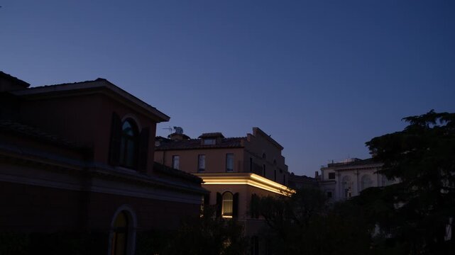 Historic Rome Rooftops and Evening Skyline at Dusk Italy Shot with Cinema Camera