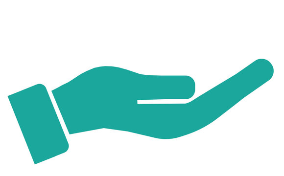 Open teal hand extended in a gesture of giving or receiving.