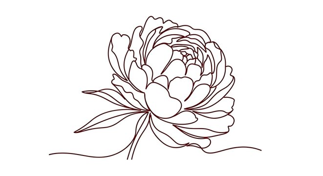 Continuous line drawing of a peony flower botanical illustration