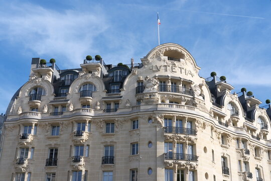 Paris, France - 09.28.2025: Lutetia hotel exterior, historical facade. Vacation, traveling through Europe, capital cities. Luxury accommodation on holidays. City views. White Lotus filming location