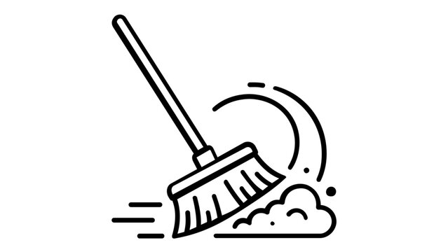 Push broom sweeping vector con showing a long handle rush cleaning a floor surfce, ideal for maintenance nd housekeeping service sybols, clean minimalist fla line art illustration grahics.