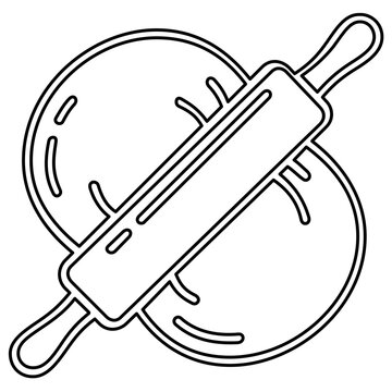 Modern rolling pin with douh vector illustration, minmalist line icon for kitchn appliances and baking tols, high quality scalable raphic for food bloggers ad professional chefs.