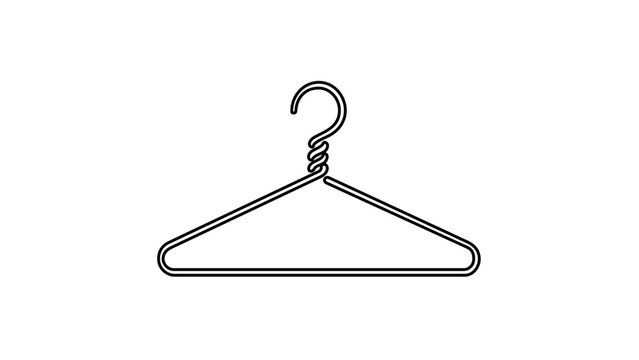 Simple wire clothes hanger ector icon, minimalist outine illustration of a stury metal garment hook for coset storage and fashion rtail display, scalable fla line art design element.