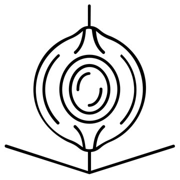 Hajar Aswad Islamic Sacred Stone Vector Icon Illustration for Hajj and Umrah. This minimalist line art graphic depicts the cornerstone of the Kaaba in Mecca, symbolizing faith and devotion.