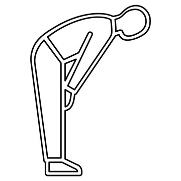 Minimalist Muslim person in ruku bowing prayer pose line icon vector illustration, sleek religious worship symbol for Islamic guides, educational materials, and faith-based digital media.