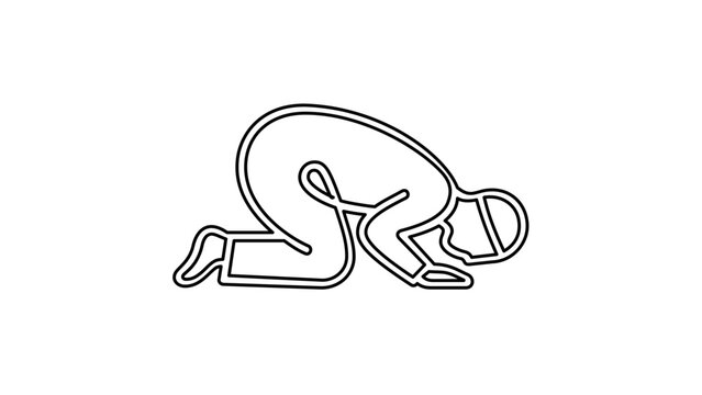 Islamic prayer Sujud prostration vector icon illustration featuring a worshiper in a submissive pose, ideal for religious apps and Ramadan themed designs with a modern flat line aesthetic.