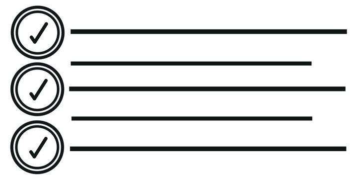 Three checked circles align with three horizontal lines indicating a completed list.