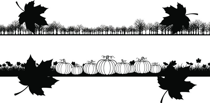 Autumn harvest borders with pumpkins and maple leaves