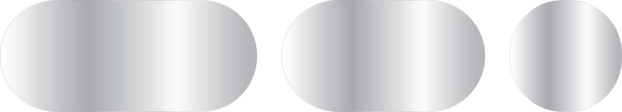 Set of three metallic silver gradient shapes, rounded rectangles and circle