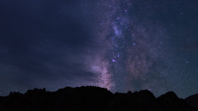 Delta Aquarids Meteor Shower and Milky Way Galaxy Clouds 24mm South Sky Pan R Over Mt Whitney Purple Sierra Nevada California USA Time Lapse