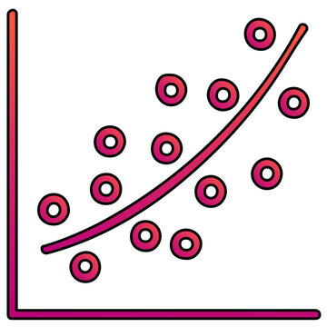 Professional scatter plot graph vector icon for statistical data visualization, featuring precise line art and geometric points in a flat illustration style for modern infographic design.