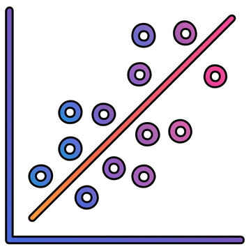 Minimalist vector icon of a scatter plot graph for data analysis, featuring clean lines and circular points on a coordinate system illustration for business presentations and digital reports.