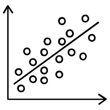 Scalable vector icon of a scatter plot graph for advanced data science and business analytics, featuring a clean line art illustration perfect for technical documentation and web apps.
