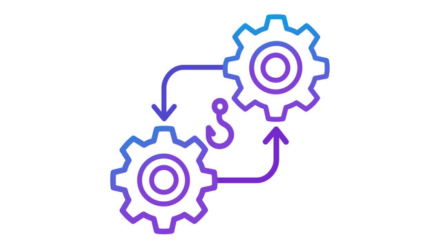 Clean webhook integration line icon illustration with an editable stroke, perfect for technical documentation, software dashboards, API management tools, and modern digital automation projects.