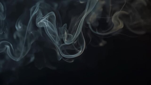 Wispy smoke trails gracefully rise and swirl against a dark background, creating an ethereal atmosphere with flowing patterns and soft textures in each frame