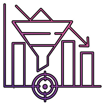 Minimalist sales funnel conversion chart line illustration and vector icon for business analysis and marketing strategy optimization showing customer acquisition stages for digital growth.
