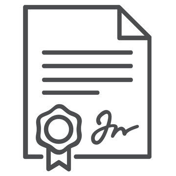 Business contract signature line icon and vector illustration showing a pen signing a legal document for agreement and partnership concepts in a clean minimalist professional style design.
