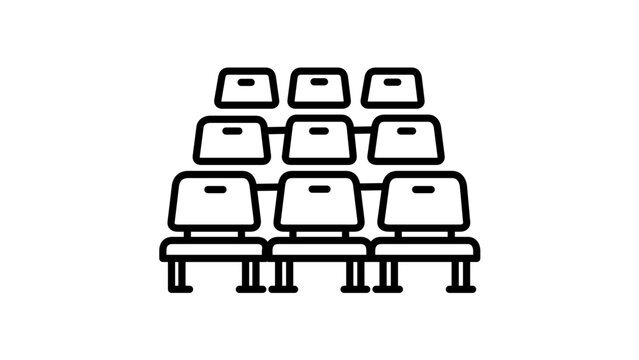 Stadium bleacher seats line vector icon illustration with editable stroke, highlighting customizable spectator arena rows in a minimalist flat design for sports event apps and ticket sites.