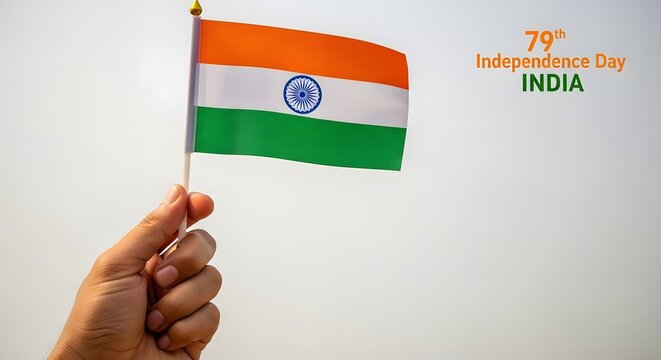 Hand holding indian flag celebrating 79th independence day