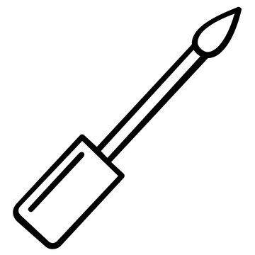 Elegant liquid lip gloss applicator vector icon illustration, minimalist cosmetic tool for professional beauty makeup routines, sleek black line art design element on a clear white background.