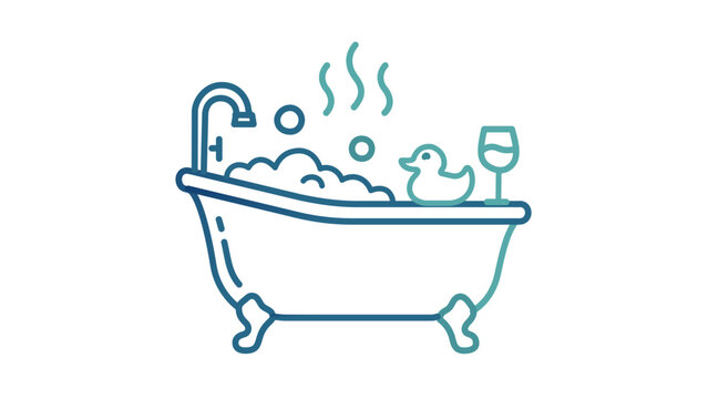 Relaxing bubble bath tub line icon illustration with editable stroke for spa, bathroom decor and wellness branding, minimalist vector graphic design element isolated on a white background.